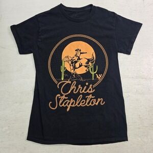 Chris Stapleton Black Graphic Print T-Shirt‎ Country Music Cowboy Men's Sz S EUC